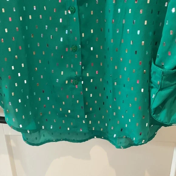 Serengeti Ladies Blouse.  Green w/Shiny Silver Pieces.  XL.‎  Button Up. - Picture 5 of 9
